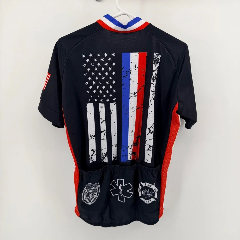 Unbranded First Responders USA Cycling Jersey Full Zip Patriotic L Black - Picture 3 of 6